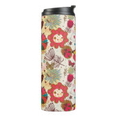 Blumenmuster in Retro Art 4 Thermosbecher (Nach links gedreht)