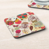 Blumenmuster in Retro Art 4 Untersetzer (Linke Seite)