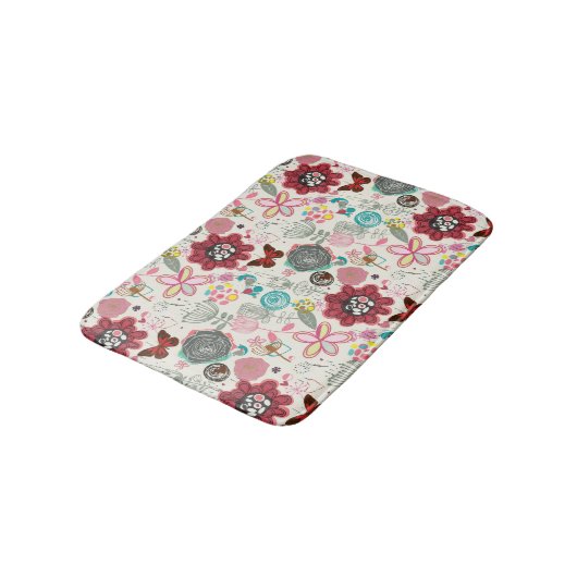 Blumenmuster in Retro Art 5 Badematte (Schrägansicht)