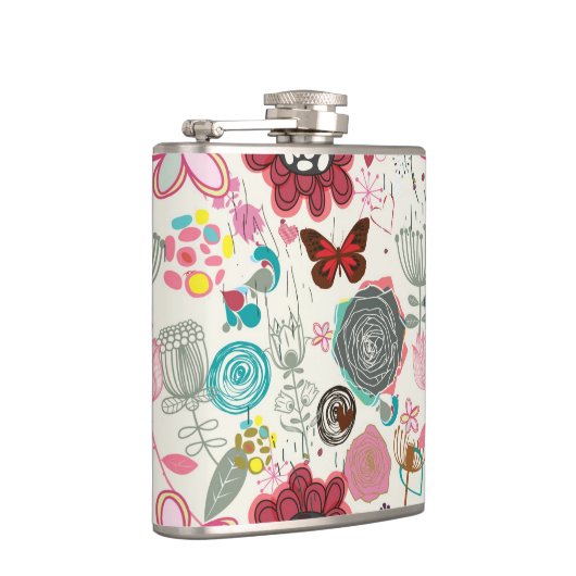 Blumenmuster in Retro Art 5 Flachmann (Rechts)