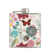 Blumenmuster in Retro Art 5 Flachmann (Vorderseite)