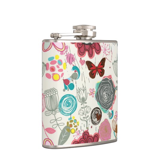 Blumenmuster in Retro Art 5 Flachmann (Rechts)