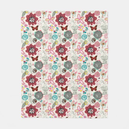 Blumenmuster in Retro Art 5 Fleecedecke (Vorderseite)