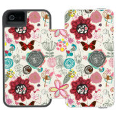 Blumenmuster in Retro Art 5 Incipio iPhone Geldbeutel-Hülle (Folio Geöffnet)