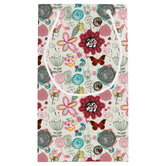 Blumenmuster in Retro Art 5 Kleine Geschenktüte (Rückseite)