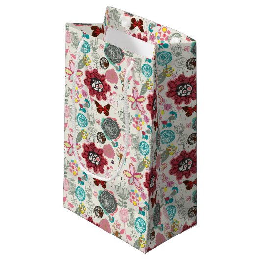 Blumenmuster in Retro Art 5 Kleine Geschenktüte (Vorderseite Schrägansicht)