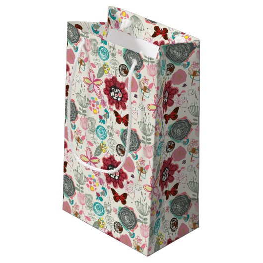 Blumenmuster in Retro Art 5 Kleine Geschenktüte (Rückseite Schrägansicht)