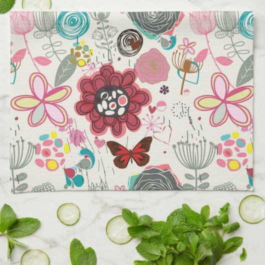 Blumenmuster in Retro Art 5 Küchentuch (Gefaltet)