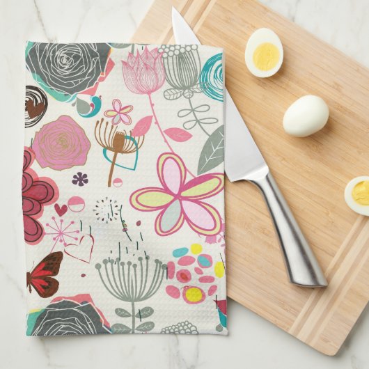 Blumenmuster in Retro Art 5 Küchentuch (Viertel Falte)