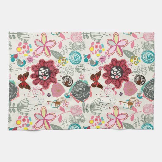 Blumenmuster in Retro Art 5 Küchentuch (Horizontal)