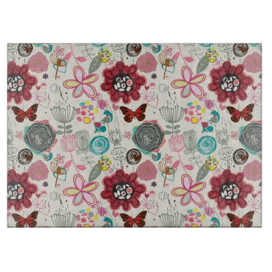 Blumenmuster in Retro Art 5 Schneidebrett (Vorderseite)