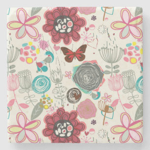 Blumenmuster in Retro Art 5 Steinuntersetzer