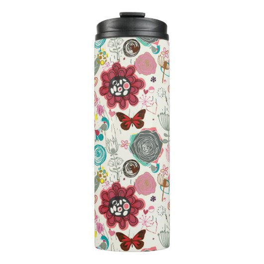 Blumenmuster in Retro Art 5 Thermosbecher (Vorderseite)