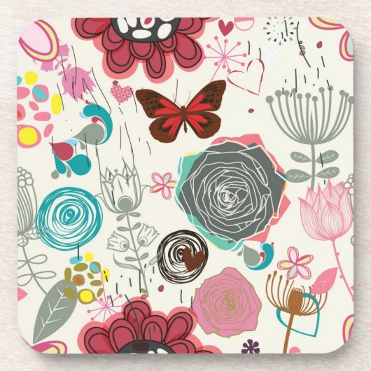 Blumenmuster in Retro Art 5 Untersetzer (Vorderseite)