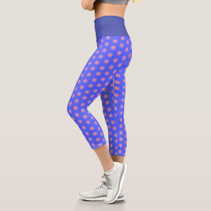 Blumenmuster in Rosa und Blau Capri Leggings