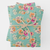 Blumenmuster in Rosa und Orange Geschenkpapier Set (Beispiel)