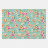 Blumenmuster in Rosa und Orange Geschenkpapier Set (Vorderseite)