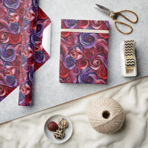 Blumenmuster in Rot, Lila und Rosa. Geschenkpapier