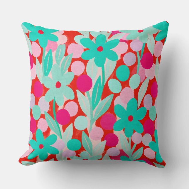 Blumenmuster in rotem Design Kissen (Vorderseite)