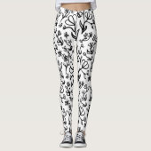 Blumenmuster in Schwarz und Weiß Leggings (Vorderseite)