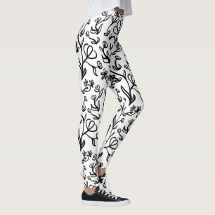 Blumenmuster in Schwarz und Weiß Leggings