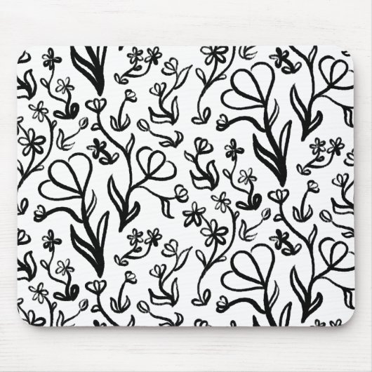 Blumenmuster in Schwarz und Weiß Mousepad (Vorne)