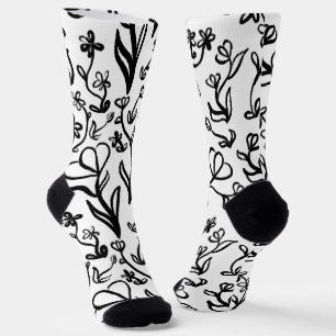 Blumenmuster in Schwarz und Weiß Socken