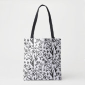 Blumenmuster in Schwarz und Weiß Tasche (Vorderseite)