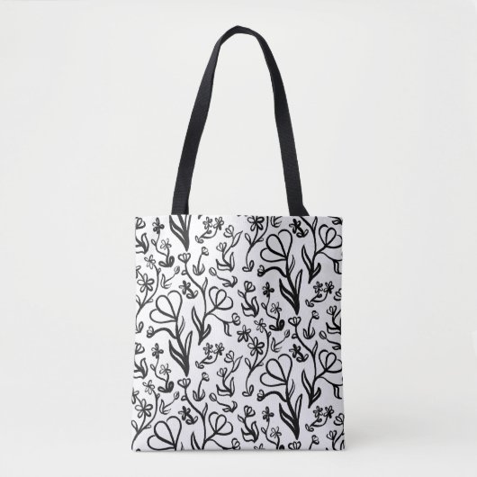 Blumenmuster in Schwarz und Weiß Tasche (Vorderseite)
