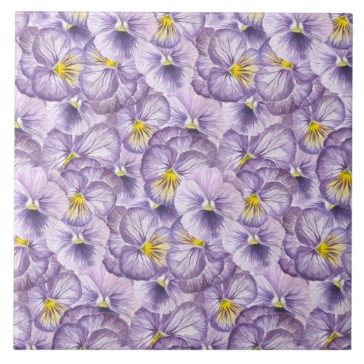 Blumenmuster in Wasserfarbe mit violetten Stiefmüt Fliese (Vorderseite)
