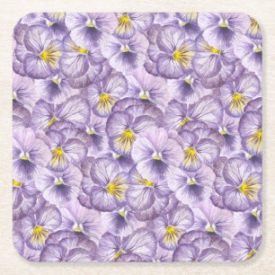 Blumenmuster in Wasserfarbe mit violetten Stiefmüt Rechteckiger Pappuntersetzer