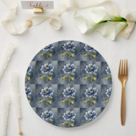 Blumenmuster in Wasserfarben Blau Pappteller