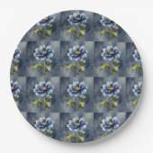 Blumenmuster in Wasserfarben Blau Pappteller (Vorderseite)