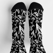 Blumenmuster in Weiß auf Schwarz Socken (Oben)