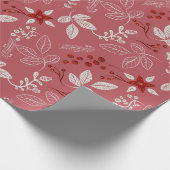 Blumenmuster in Weiß und Rot auf Korallenrosa Geschenkpapier (Ecke)