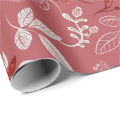 Blumenmuster in Weiß und Rot auf Korallenrosa Geschenkpapier (Rolleneckpunkt)