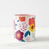Blumenmuster Individuelle Name Koralle Personalisi Zweifarbige Tasse (Mittel)