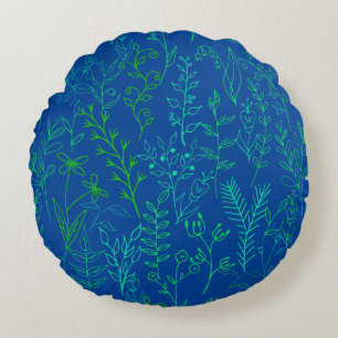 Blumenmuster klassischer Grünton A02.b Blau Rundes Kissen