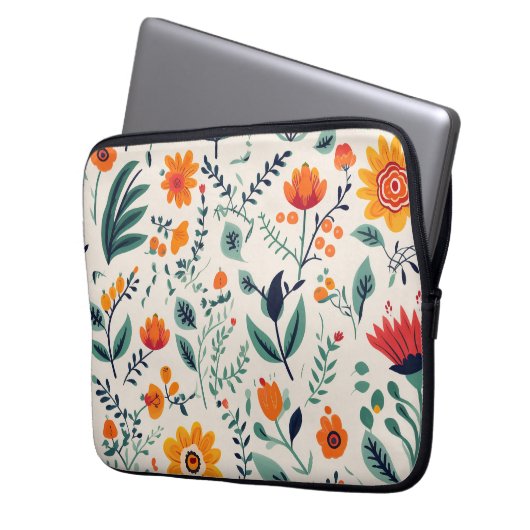 Blumenmuster-Laptop-Hülle mit lebendigem Orange Laptopschutzhülle (Vorderseite Links)