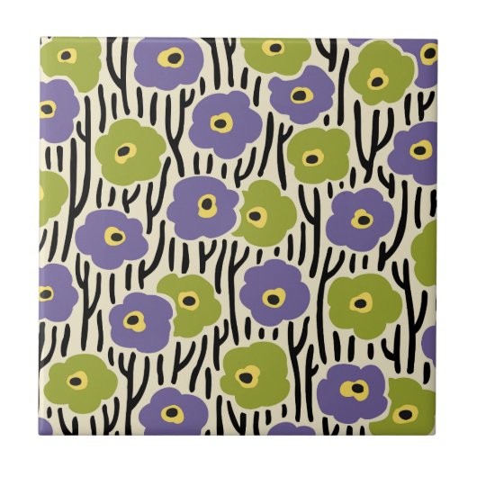 Blumenmuster Lavendel und Olivgrün Fliese (Vorderseite)