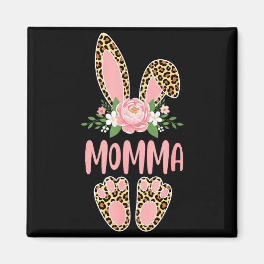 Blumenmuster Leopard Mama Häschen frohe Ostern Mut Magnet (Vorne)