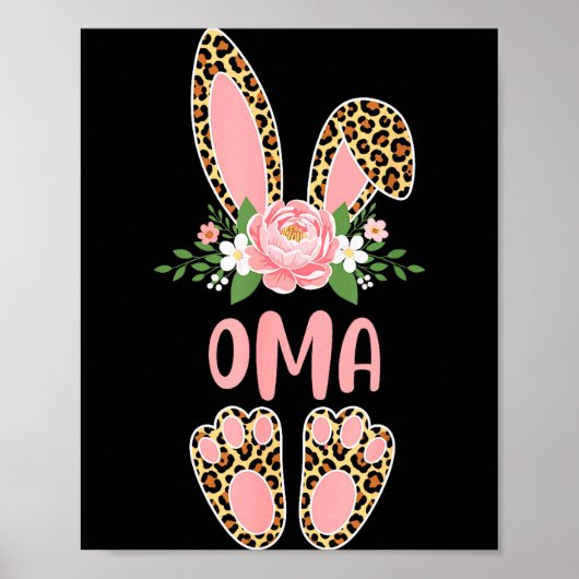 Blumenmuster Leopard Oma Hase Frohe Ostern Frühlin Poster (Vorne)