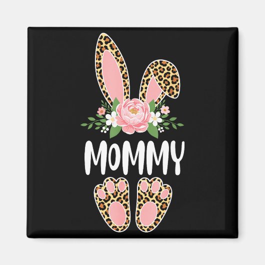 Blumenmuster Leoparden-Mutter-Häschen frohe Ostern Magnet (Vorne)