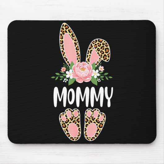 Blumenmuster Leoparden-Mutter-Häschen frohe Ostern Mousepad (Vorne)
