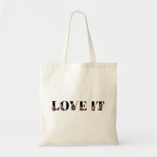 Blumenmuster-Liebe für das Wort typografisches Ges Tragetasche