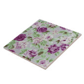 Blumenmuster lila Blüten grünes Laub Fliese (Seite)
