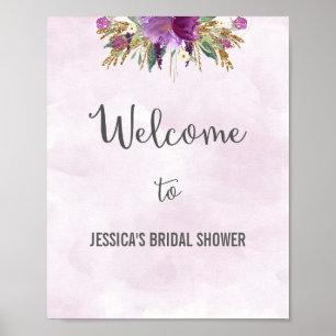 Blumenmuster Lila Farbe Willkommenspopster drucken Poster