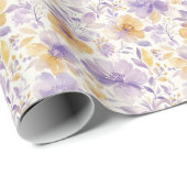 Blumenmuster Lila Goldene Blüten Geschenkpapier (Rolleneckpunkt)