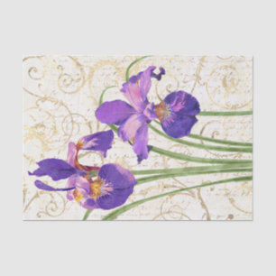 Blumenmuster Lila Iris-Gold-Damaskus-Skript-Dekout Seidenpapier