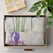 Blumenmuster Lila Iris-Gold-Damaskus-Skript-Dekout Seidenpapier (Geschenk)